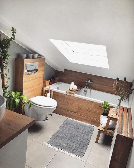 salle de bain avec plantes vertes 